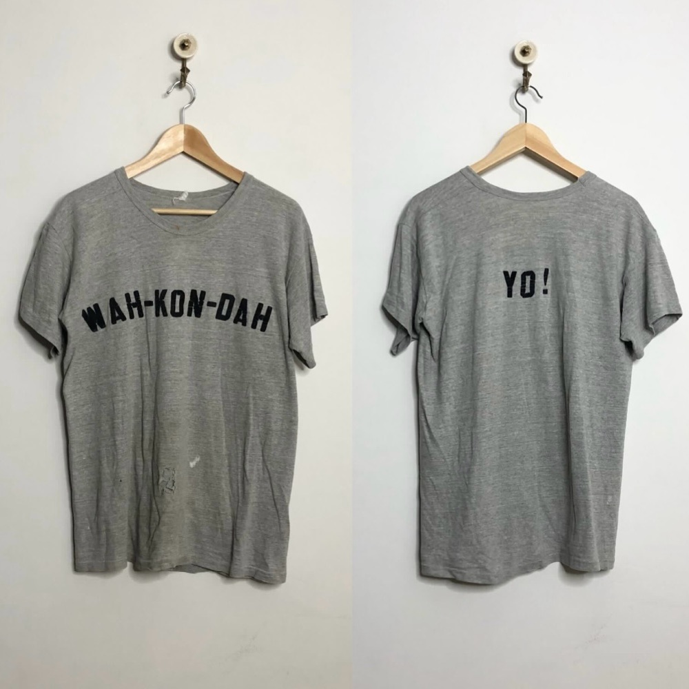 Vintage 60's Camp Shirt Wah-Kon-Dah Boy Scouts Grey Paper Thin Crewneck
